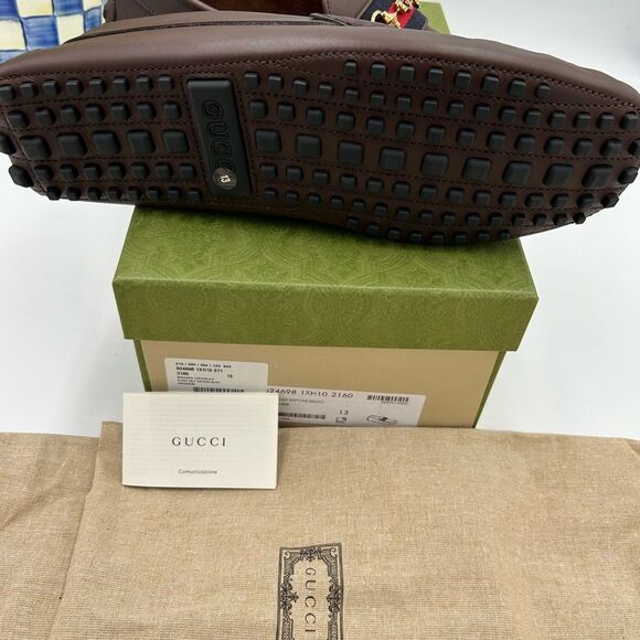 Men’s Gucci Aryton web striped leather driver loafers size 13 fits 13.5 US - Picture 6 of 11